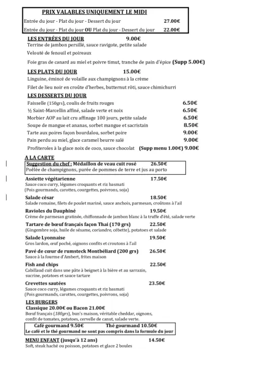 La carte du restaurant Du lundi 20 , Dardilly, Double 7 Dardilly