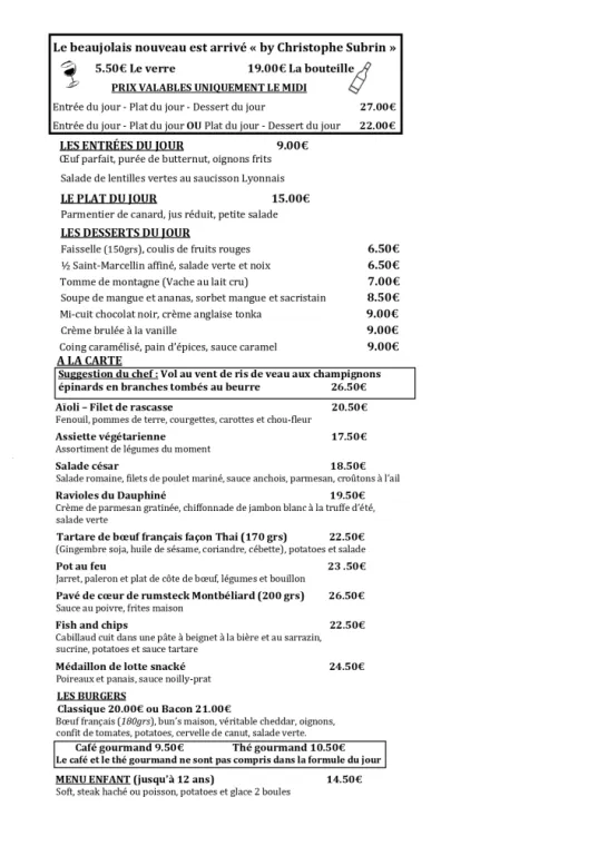 Nos formules du jour du "Lundi 4 novembre", Dardilly, Double 7 Dardilly